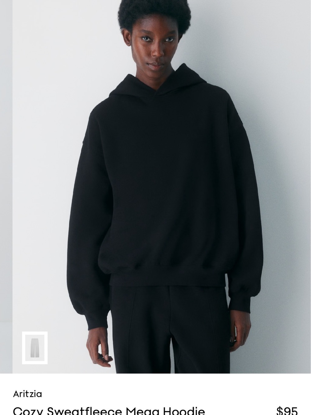 Aritzia Black Cozy Sweatfleece Mega Hoodie